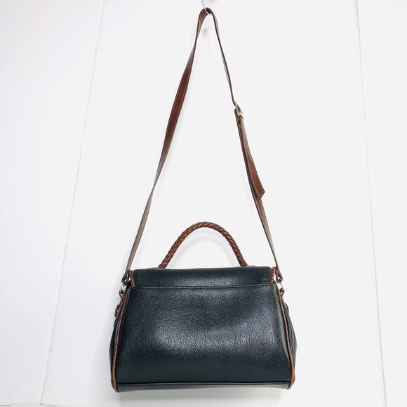 Vtg Carryland USA Leather Purse Black Brown Shoulder Crossbody Bag Woven Handle - Picture 8 of 13